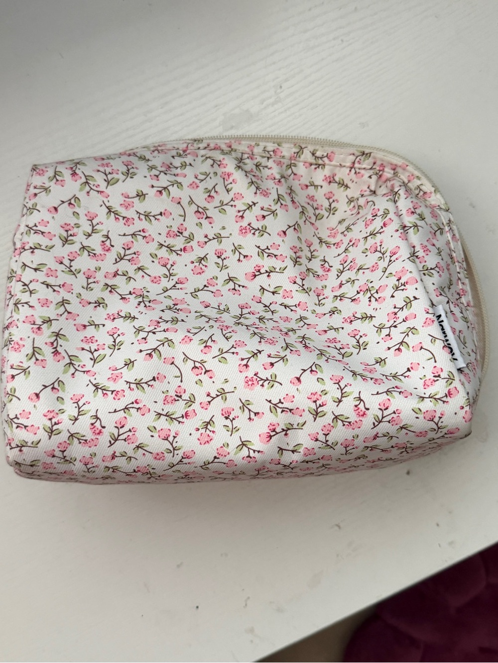 Floral Pink Cotton Cosmetic Pouch